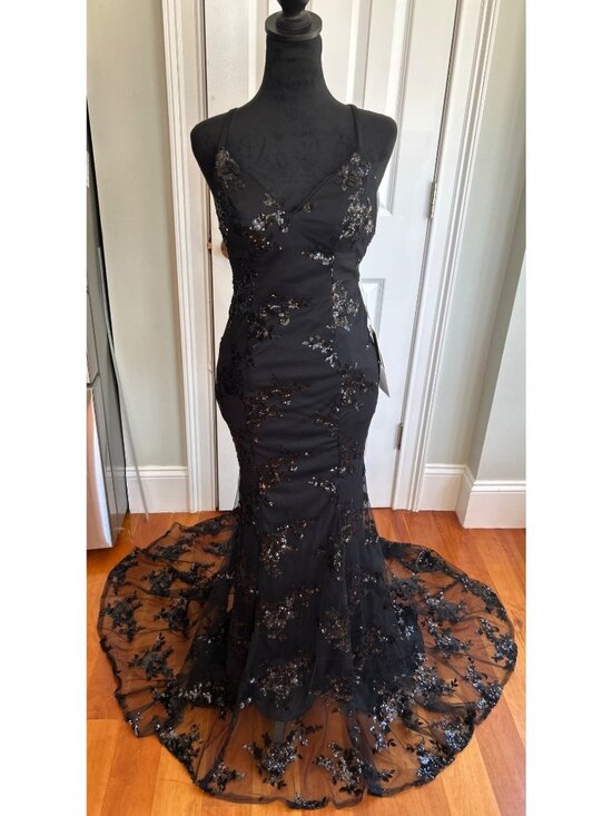 Stacees Dresses & Skirts - NWT Stacee’s Black Floral Whimsygoth Gown Sz 0 Sheer Lace Overlay Prom Dress